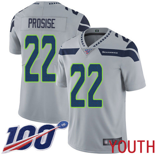 Seattle Seahawks Limited Grey Youth C. J. Prosise Alternate Jersey NFL Football #22 100th Season Vapor Untouchable->youth nfl jersey->Youth Jersey